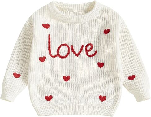 Lesimsam Toddler Baby Boy Girl Valentines Day Outfit Heart/Letter Terbroidery Long Sleeve Sweater Sweater Topshirt Top Top in Saudi Arabia