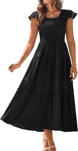 Grace Karin Womens Summer Dress Discal 2025 Flutter Square Square Neck Squared Smoocked Boho Beach Dresses Tier Midi Long Sundress in Kuwait