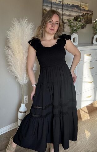 Grace Karin Womens Summer Dress Discal 2025 Flutter Square Square Neck Squared Smoocked Boho Beach Dresses Tier Midi Long Sundress in Kuwait