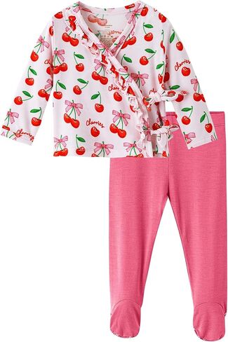 Newborn Baby Girls Clothes Set Long Sleeve Kimono Top and Pants Sets Outfit Viscose from Bamboo Outfits in Kuwait