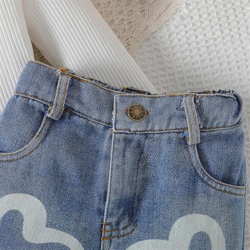 Toddler Girls Clothes 2T 3T 4T 5T Ribbed Baby Kids Girl Denim Outfits Long Sleeve Tops Love Hearts Jeans Pants in Saudi Arabia