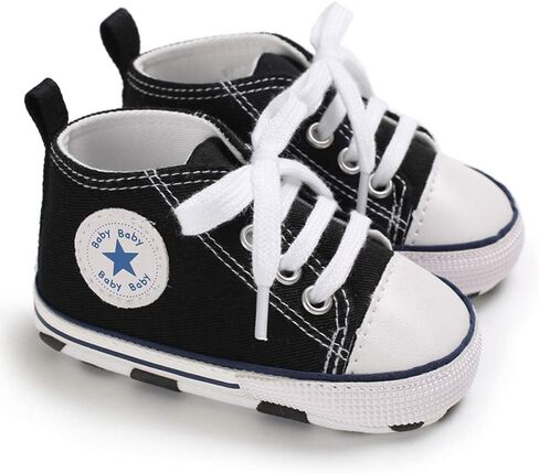Unisex Baby Boys Girls Shoes, Newborn Infant Non-Slip Canvas Denim High Top Sneakers, Toddler First Walkers Shoes in Saudi Arabia