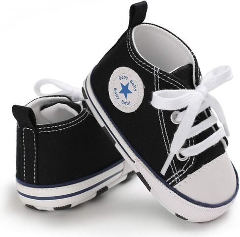Unisex Baby Boys Girls Shoes, Newborn Infant Non-Slip Canvas Denim High Top Sneakers, Toddler First Walkers Shoes in Saudi Arabia