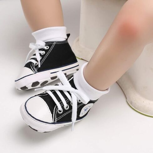 Unisex Baby Boys Girls Shoes, Newborn Infant Non-Slip Canvas Denim High Top Sneakers, Toddler First Walkers Shoes in Saudi Arabia