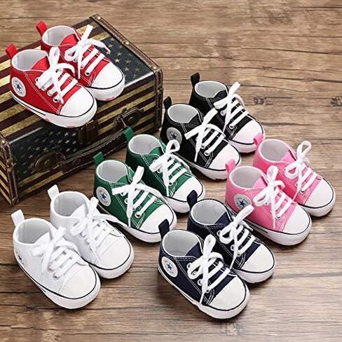 Unisex Baby Boys Girls Shoes, Newborn Infant Non-Slip Canvas Denim High Top Sneakers, Toddler First Walkers Shoes in Saudi Arabia