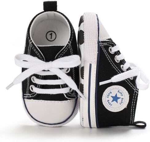 Unisex Baby Boys Girls Shoes, Newborn Infant Non-Slip Canvas Denim High Top Sneakers, Toddler First Walkers Shoes in Saudi Arabia