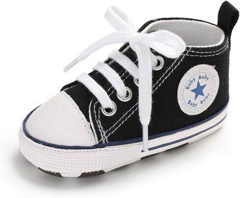 Unisex Baby Boys Girls Shoes, Newborn Infant Non-Slip Canvas Denim High Top Sneakers, Toddler First Walkers Shoes in Saudi Arabia
