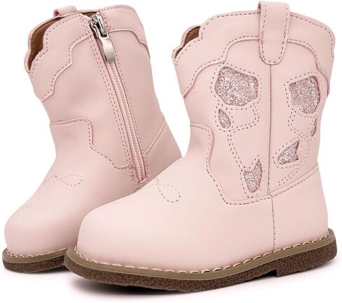 Baby Cowboy Cowgirl Boots Infant Boys Girls Western Booties Round Toe Riding Mid Calf Boots for All Seasons for 6 9 12 15 18 24 Months in Kuwait