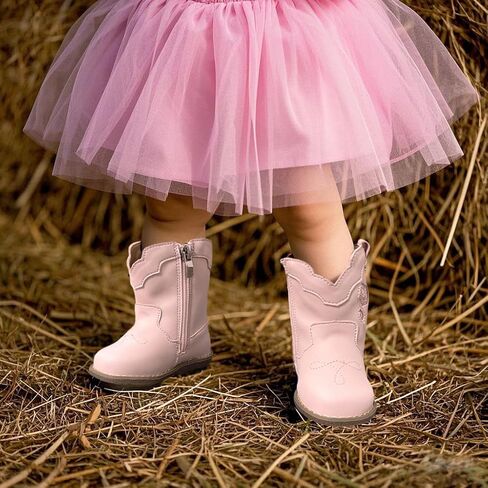 Baby Cowboy Cowgirl Boots Infant Boys Girls Western Booties Round Toe Riding Mid Calf Boots for All Seasons for 6 9 12 15 18 24 Months in Kuwait