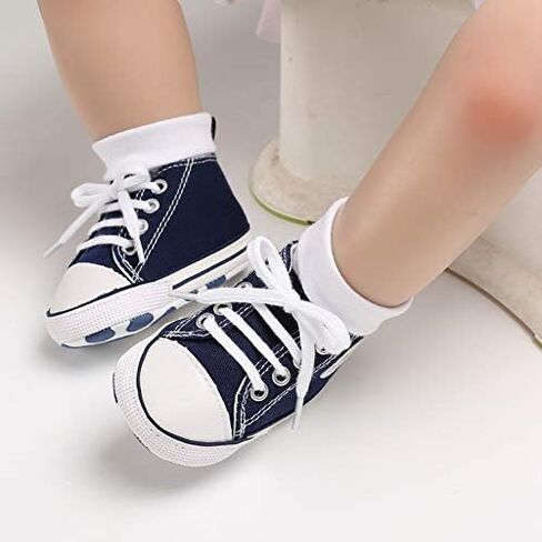 Unisex Baby Boys Girls Shoes, Newborn Infant Non-Slip Canvas Denim High Top Sneakers, Toddler First Walkers Shoes in Saudi Arabia