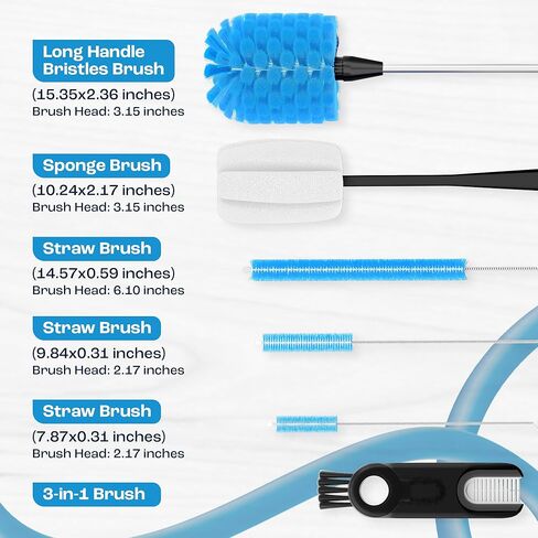 AQUAFIT 6 Pack Water Bottle Brush, Bottle Brushes for Cleaning, Straw Cleaner Brush, Bottle Brush Cleaner, Water Bottle Cleaner Brush, Baby Bottle Brush Set, Bottle Cleaner Brush (Blue) in Saudi Arabia