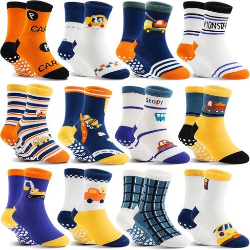 12 Pairs Baby Boys Girls Toddlers Grips Socks Kids Non Skid Anti Slip Cotton Crew Socks in Saudi Arabia