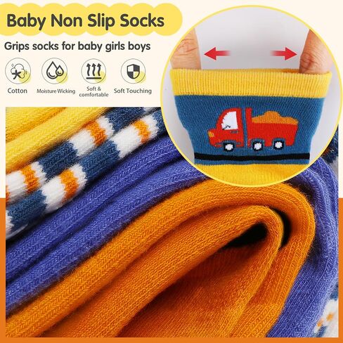 12 Pairs Baby Boys Girls Toddlers Grips Socks Kids Non Skid Anti Slip Cotton Crew Socks in Saudi Arabia