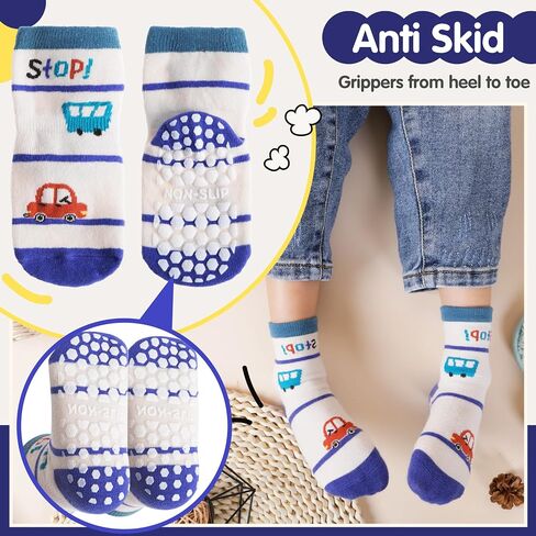 12 Pairs Baby Boys Girls Toddlers Grips Socks Kids Non Skid Anti Slip Cotton Crew Socks in Saudi Arabia