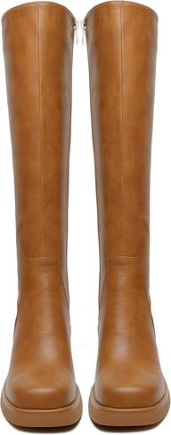 Knee High Boots for Women Square Toe Tall Boots Chunky Heeled Fashion High Boots with Side Zipper in Kuwait