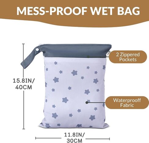 Cloth Diaper Wet Bags – Waterproof & Reusable Bag with 2 Zippered Pockets, 100% Polyester with Handle, Perfect for Stroller, Travel, Baby Essentials & Breast Pump Storage (Sand Triangular) in Saudi Arabia