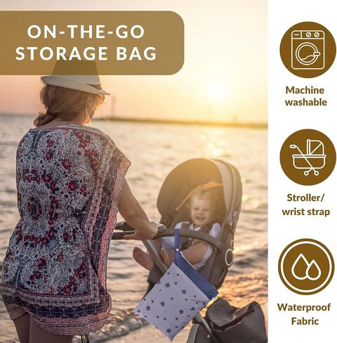Cloth Diaper Wet Bags – Waterproof & Reusable Bag with 2 Zippered Pockets, 100% Polyester with Handle, Perfect for Stroller, Travel, Baby Essentials & Breast Pump Storage (Sand Triangular) in Saudi Arabia