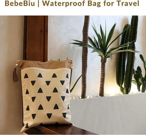 Cloth Diaper Wet Bags – Waterproof & Reusable Bag with 2 Zippered Pockets, 100% Polyester with Handle, Perfect for Stroller, Travel, Baby Essentials & Breast Pump Storage (Sand Triangular) in Saudi Arabia