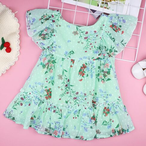 AGQT Toddler Girls Ruffle Dress Sleeveless Flower Girls Swiss Dots Flowy Pleated Party Dress Size 1-6T in Saudi Arabia