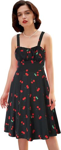 فستان نسائي عتيق من Belle Poque بدون أكمام ومزين بالزهور ومكشكش صيفي لطيف على شكل حرف A ومتأرجح متوسط ​​الطول in Saudi Arabia