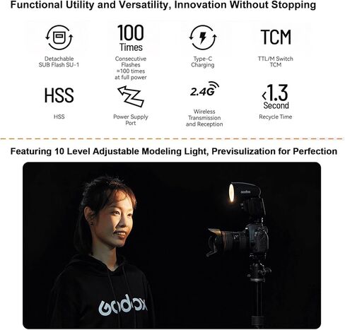 Godox V1 Pro V1Pro S round Head Camera Flash for Sony ، 2.4G TTL Sony Speedlite HSS 1/8000S ، 2980mAh Li-Ion بطارية ، فلاش SU-1 القابل للفصل in Saudi Arabia