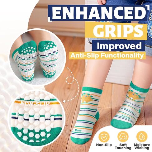 ANTSANG 12 Pairs Baby Girls Boys Toddlers Kids Grips Socks Crew Cotton Non-Slip/Anti-Skid Grips Socks in Kuwait