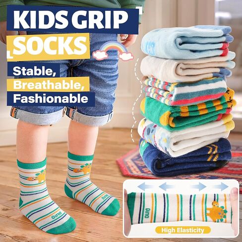 ANTSANG 12 Pairs Baby Girls Boys Toddlers Kids Grips Socks Crew Cotton Non-Slip/Anti-Skid Grips Socks in Kuwait