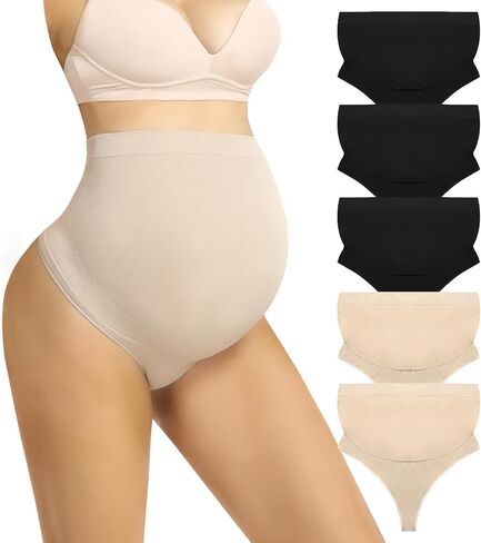 Maternity Underwear Thong for Women, Pregnancy Shapewear Over The Belly Support Seamless Pregnant Panties 5-Pack in Saudi Arabia