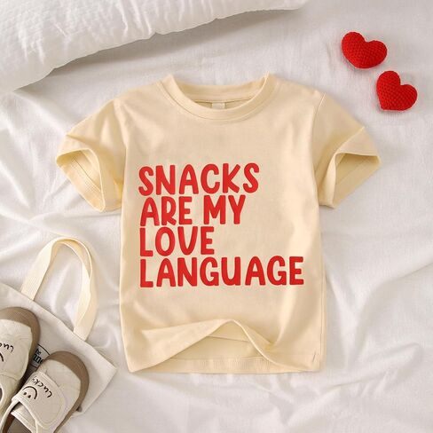 Toddler Girl Boy Valentines Day Shirt Snacks are My Love Language Funny Cute Letter Kids T-Shirts Graphic Outfit in Kuwait