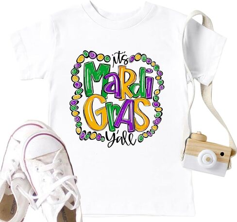 Toddler Mardi Gras Shirts: Boys Girls Fat Tuesday T-Shirt New Orleans Party Short Sleeve Mardi Gras Mask Tops in Kuwait