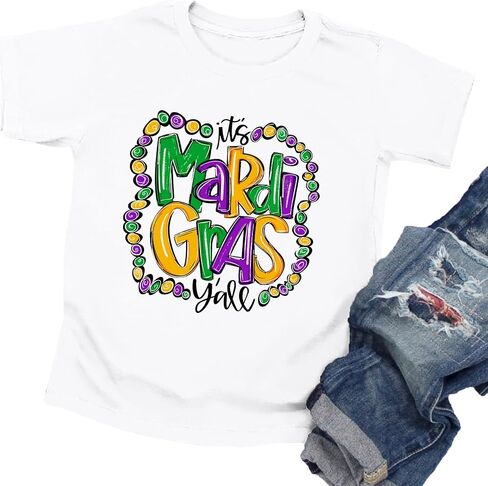 Toddler Mardi Gras Shirts: Boys Girls Fat Tuesday T-Shirt New Orleans Party Short Sleeve Mardi Gras Mask Tops in Kuwait