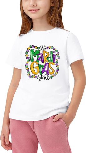 Toddler Mardi Gras Shirts: Boys Girls Fat Tuesday T-Shirt New Orleans Party Short Sleeve Mardi Gras Mask Tops in Kuwait