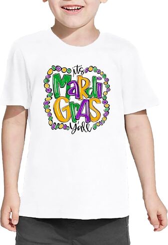 Toddler Mardi Gras Shirts: Boys Girls Fat Tuesday T-Shirt New Orleans Party Short Sleeve Mardi Gras Mask Tops in Kuwait
