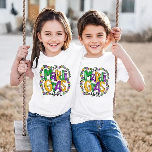 Toddler Mardi Gras Shirts: Boys Girls Fat Tuesday T-Shirt New Orleans Party Short Sleeve Mardi Gras Mask Tops in Kuwait