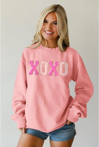 Mommy و Me Valentines Day Sweatshirts Glitter Patch Xoxo قمصان عائلة مطابقة لألواح طويلة الأكمام. in Kuwait