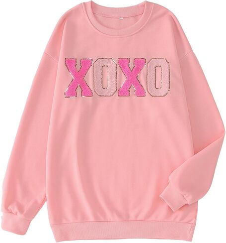 Mommy و Me Valentines Day Sweatshirts Glitter Patch Xoxo قمصان عائلة مطابقة لألواح طويلة الأكمام. in Kuwait