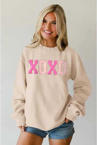 Mommy و Me Valentines Day Sweatshirts Glitter Patch Xoxo قمصان عائلة مطابقة لألواح طويلة الأكمام. in Kuwait