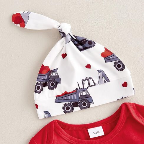 Newborn Baby Boy Valentines Day Outfit Letter Print Long Sleeve Romper Cart Love Heart Pants Hat Set 3Pcs Clothes in Saudi Arabia