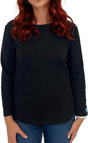 Long Sleeve Horizontal Zip Tee, Cotton, Zipper Nursing Top - Non-Pilling Fabric, Comfortable Breastfeeding Shirts in Saudi Arabia