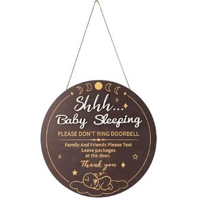 Baby Sleeping Sign, Please Do Not Ring Doorbell Sign Shhh Baby Sleeping Sign for Front Door 3D Wooden Baby Sleeping Sign for Baby Room Nursery Kids Room Bedroom