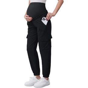 POSHGLAM Women's Maternity Cargo Pants Joggers Casual Workout Comfy Stretch Sweatpants with Drawstrings with Drawstrings