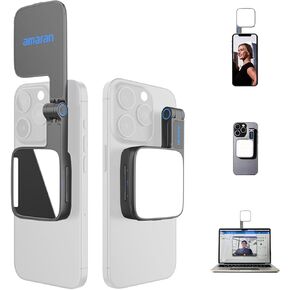 Amaran Go Magnetic Selfie Phone Light, Compatible with MagSafe & Qi2 Magnets, Dual LED Light Source with Adjustable Mirror Light & CCT (2700K-6500K), for Selfies, Makeup, & Content Creation (Charcoal)
