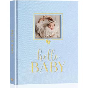 Lanpn Hello Baby Memory Book, Newborn First 5 Year Keepsake with DIY Window, Linen Baby Book Memories Journal Scrapbook Photo Book, Baby Milestone Album for Boy Girl New Parents (Pink, 154 Pages)