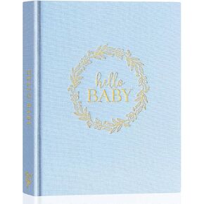 Lanpn Baby Memory Book for Boy Girl - Linen Cover Baby Book Journal Memories Keepsake for New Parents - Newborn Baby First 5 Year Scrapbook Photo Album Baby Milestone Book (Sage Green, 154 Pages)