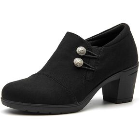 ALLOT Women's Dress Shoes Low Chunky Block Heels Slip-On Round Toe Office Business Work Pumps Supportive Casual Comfort Loafers