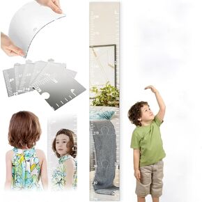 Growth Chart Mirror, Growth Chart Mirror for Wall, Mirror Height Chart for Kids,Growth Chart Mirror for Kids - Height Ruler with Stickers - Nursery Wall Decor Dress Up Center