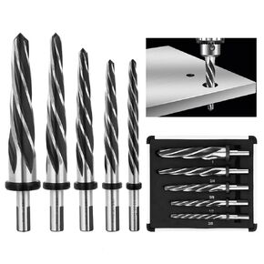 5pcs HSS Construction Reamer Set - 1/2" & 3/8" Shank, for Aligning & Enlarging Holes in Sheet Metal, Steel, Alloy, Aluminum, Wood. Ideal for Industrial/Home/Bridge Applications
