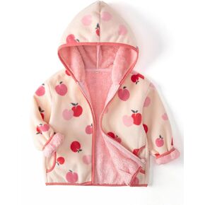 Toddler Printed Polar Fleece hooded Jacket Baby Boys Girls Kids Winter Warm Spring Autumn Outerwear Soft Lightweight