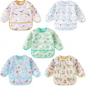 Long Sleeved Bibs, Pack of 5,Lightweight Waterproof Shirt Bibs for Baby Toddler 6-30 Months