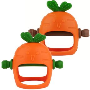 Fu Store 2 Pack Baby Teething Toy for 0-6 6-12 12-36 Months Food Grade Silicone Carrot Teething Mitten Anti Dropping Wrist Hand Teethers Baby Chew Toys for Sucking Needs, BPA Free